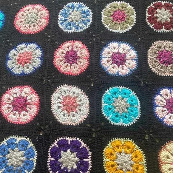Colorful Crochet Blanket with Black Base